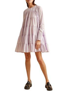 Merlette Soliman Tiered Mini Dress Womens Small Lilac Purple Cotton Crew Neck